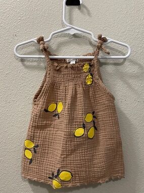 Grayson Mini Brown Gauze Tank Top with Yellow Lemon Motif